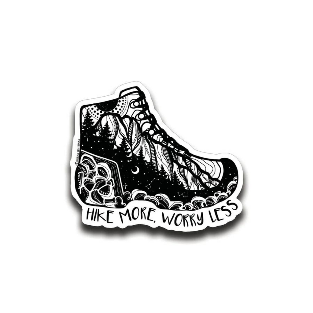 BC Sticker - Hike More Worry Less by Mountain Mornings
