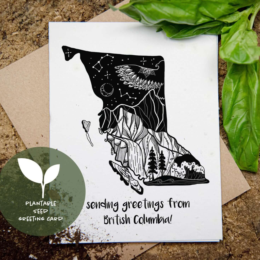 BC Art Greeting Card - Sending Greetings From British Columbia by Mountain Mornings (Plantable Card)