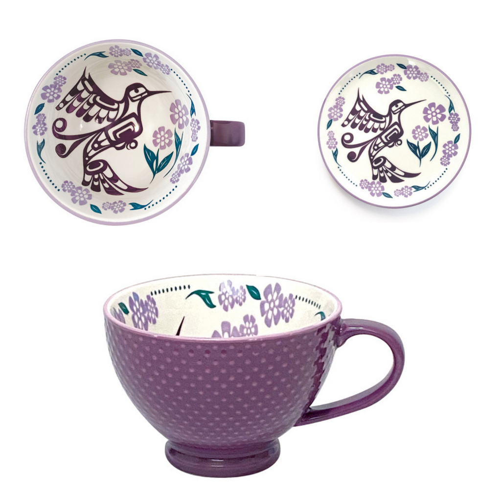 Porcelain Coffee Mug & Plate Set - Hummingbird by Francis Dick-Native Northwest-[best gift from bc cnada]-[best coffee mugs]-[perfect employee gift]-All The Good Things From BC