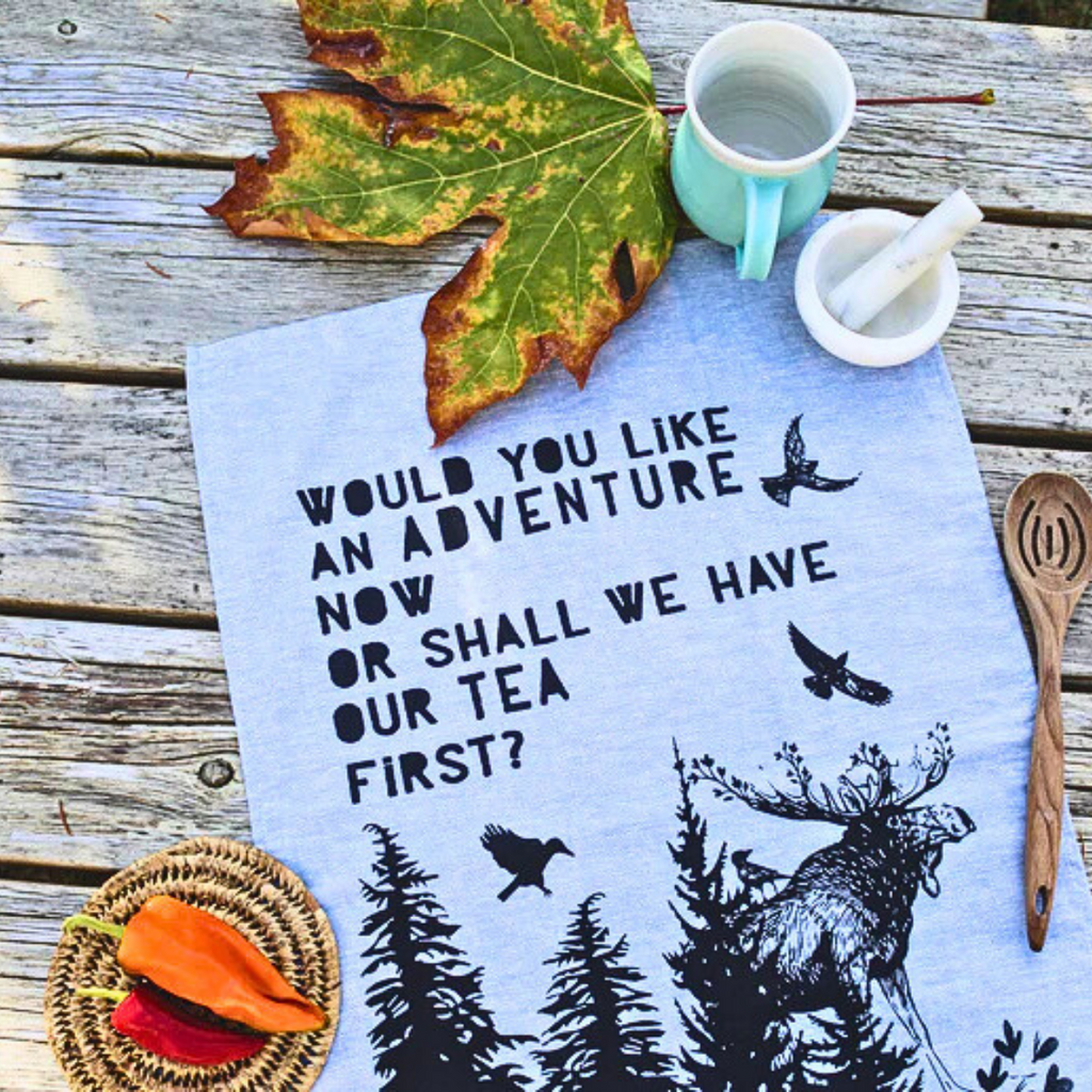 Printed Tea Towel - Adventure by Kindred Coast (Cloud Blue)-Kitchen Towel-Kindred Coast-[made in canada]-[organic cotton hemp tea towel]-[best gift idea British Columbia]-All The Good Things From BC