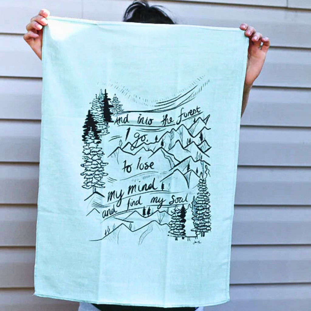 Printed Tea Towel - Into The Forest by Kindred Coast (Nile Green)-Kitchen Towel-Kindred Coast-[made in canada]-[organic cotton hemp tea towel]-[best gift idea British Columbia]-All The Good Things From BC
