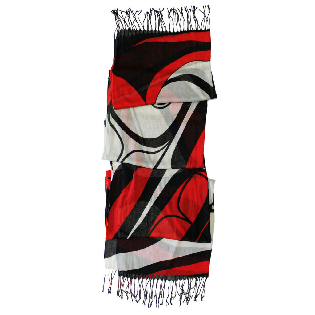 Scarf - Guided by Wisdom by Ryan Cranmer - Native Northwest - Kwakwaka'wakw (Namgis) - bamboo - scarves - female - women - ladies - red- black - indigenous - native - All The Good Things From BC