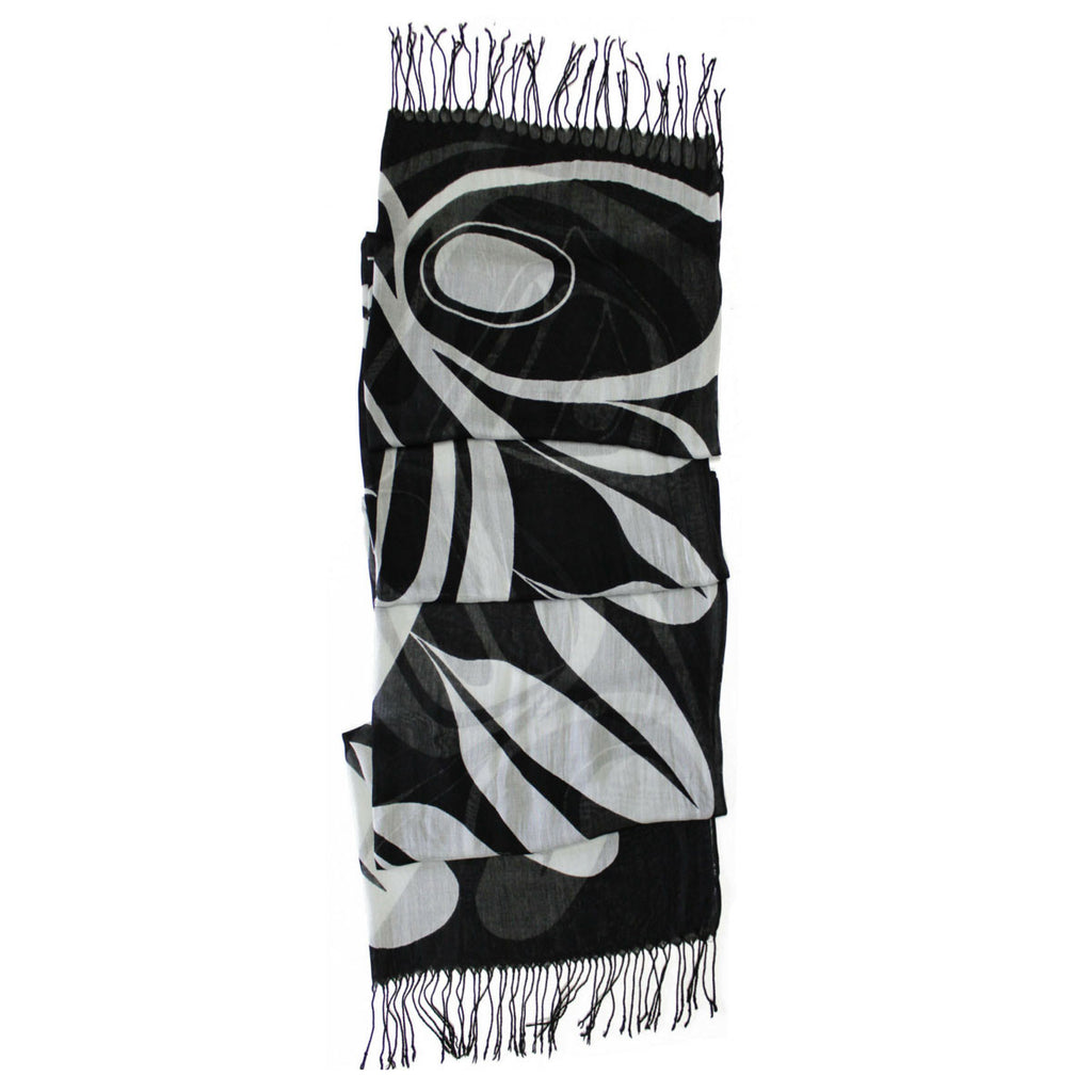 Scarf - Power Within by Ryan Cranmer - Native Northwest - Kwakwaka'wakw (Namgis) - bamboo - scarves - female - women - ladies - black - white - indigenous - native - All The Good Things From BC