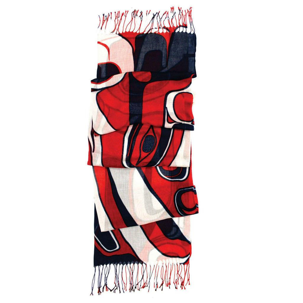 Scarf - Raven Steals the Sun by Jay Simeon-Scarf-Native Northwest-[female scarves]-[fashion women scarves canada]-[native indigenous design bc canada]-All The Good Things From BC