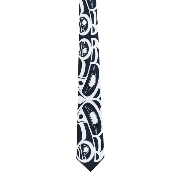 Silk Tie - Raven by Roy Henry Vickers - Oscardo - Ts'msyen - Black - White - Mens - Neck tie - All The Good Things From BC