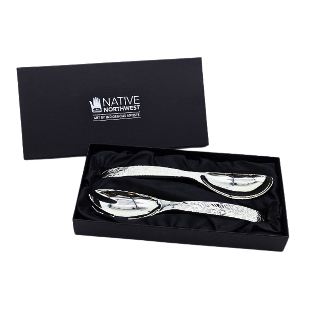 Silver Plated Servers - Eagle & Whale by Terry Starr-Salad Server-Native Northwest-[best corporate gift bc canada]-[designed in canada authentic indigenous]-[beautiful appreciation gift]-All The Good Things From BC