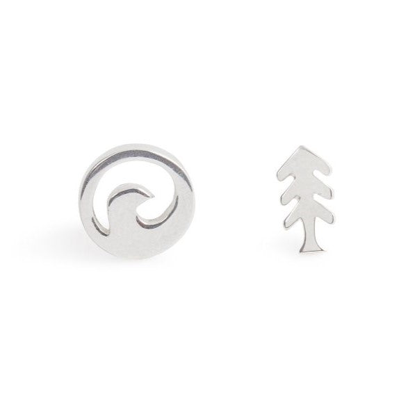 Sterling Silver Stud Earrings - Tree & Wave by Treeline Collective