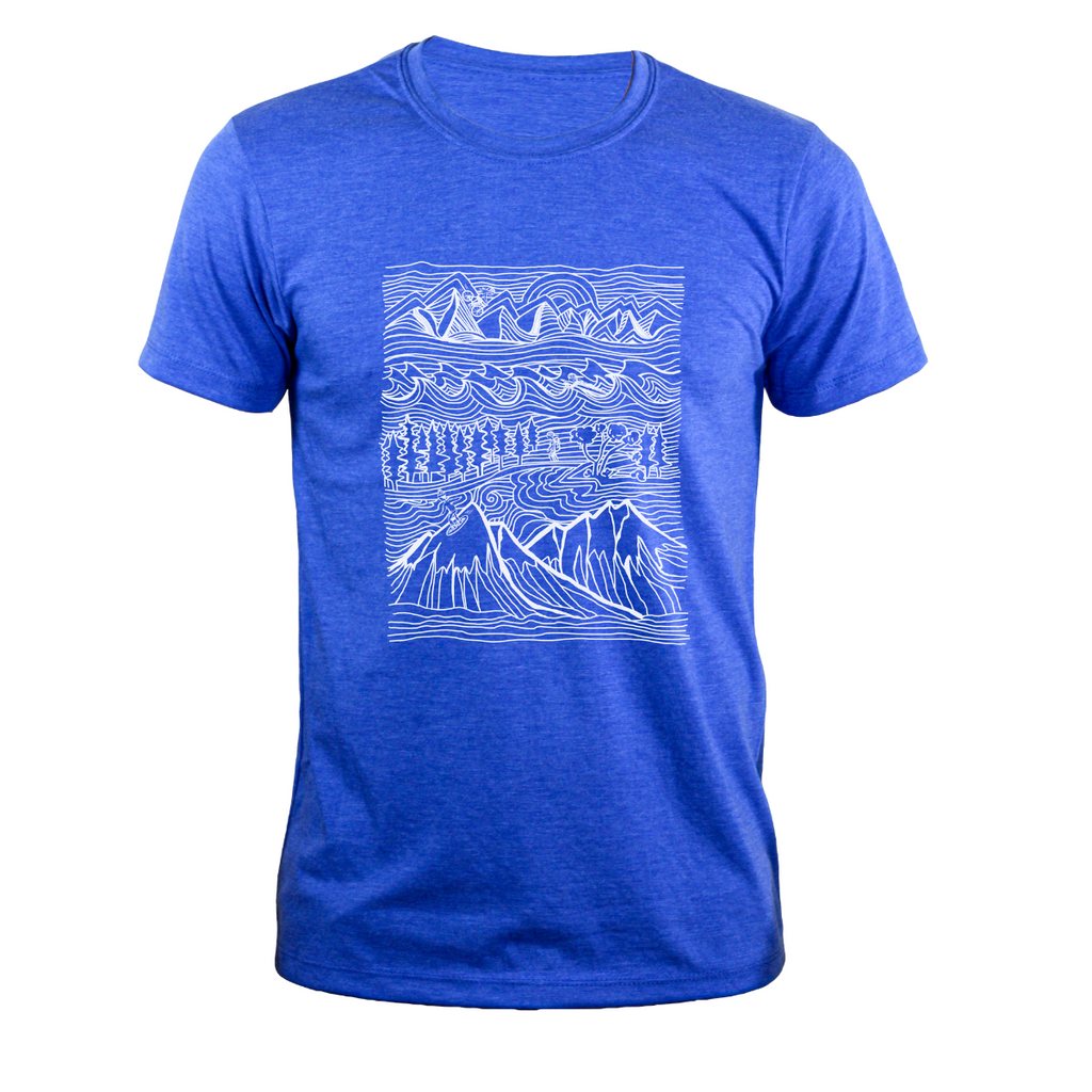 Men's T-Shirt - Adventures by Kindred Coast (Heather Royal Blue)-T-Shirt-Kindred Coast-[best gift for guys]-[unique mens tee bc themed]-[original mens unisex t-shirt made in canada]-All The Good Things From BC
