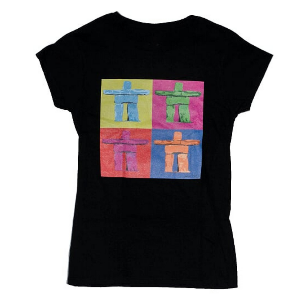 Women's T-Shirt - Pop Inukshuk by Justin LeRose - Black - Pop - Art - Original - Design - BC - Cotton - Gift - All Good Things From BC