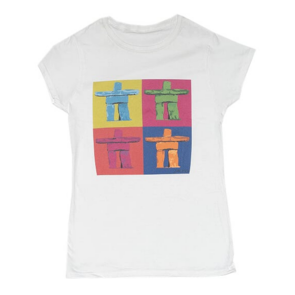 Women's T-Shirt - Pop Inukshuk by Justin LeRose - White - Pop - Art - Original - Design - BC - Cotton - Gift - All Good Things From BC