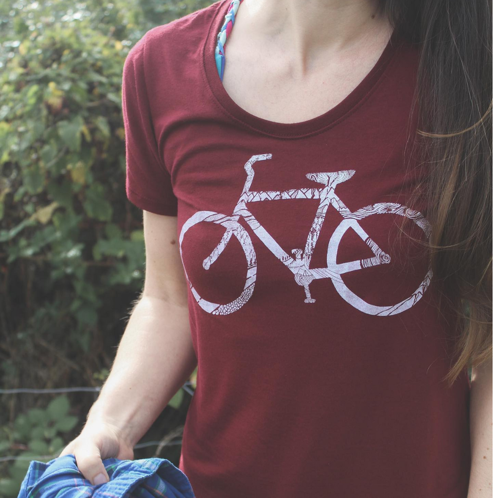 Women's T-Shirt - Bike by Kindred Coast (Wine)-T-Shirt-Kindred Coast-[comfy ladies eco friendly tees]-[womens t-shirt designed in bc canada]-[best ladies eco friendly tees]-All The Good Things From BC