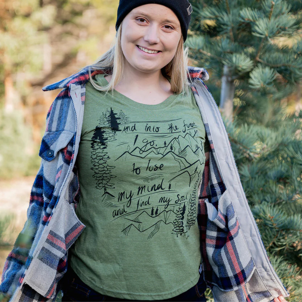 Women's T-Shirt - Into The Forest by Kindred Coast (Army Green)