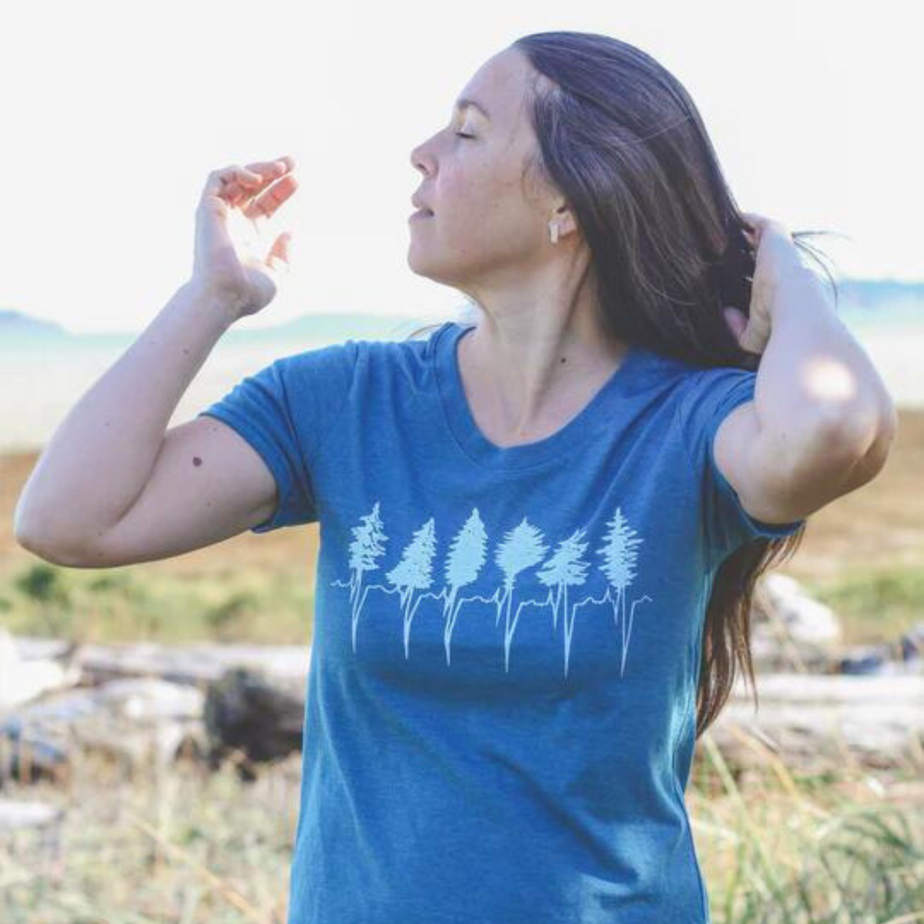 Women's T-Shirt - Kindred Coast - Treeline by Heather Green - Cotton - Made In Canada - All Good Things From BC - Blue - Ladies - Graphic Tee