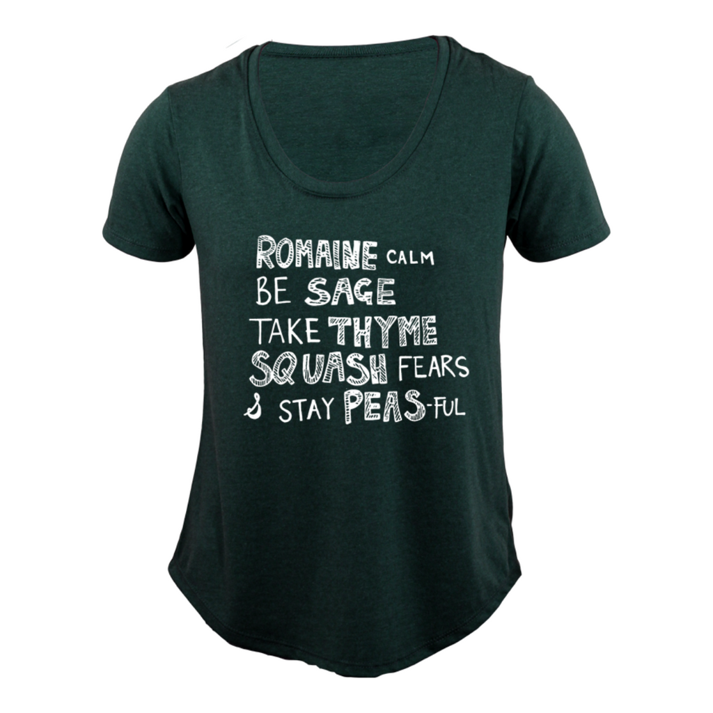 Women's T-Shirt - Veggie Wisdom by Kindred Coast (Forest Green)-T-Shirt-Kindred Coast-[comfy ladies eco friendly tees]-[womens t-shirt designed in bc canada]-[best ladies eco friendly tees]-All The Good Things From BC