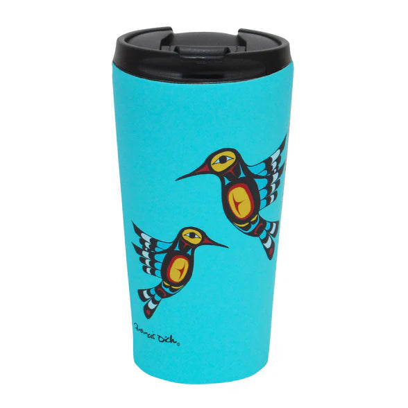 Travel Coffee Mug - Hummingbird by Francis Dick-Travel Mug-Oscardo-[travelling mug]-[authentic native design canada]-[insulated coffee tumblers]-All The Good Things From BC