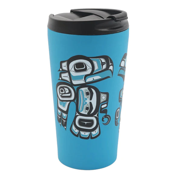 Travel Coffee Mug - Love Birds by James Johnson-Travel Mug-Oscardo-[travelling mug]-[authentic native design canada]-[insulated coffee tumblers]-All The Good Things From BC