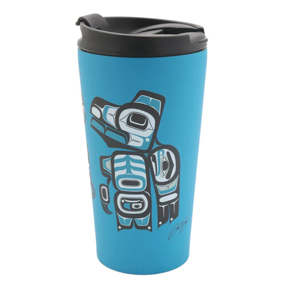 Travel Coffee Mug - Love Birds by James Johnson-Travel Mug-Oscardo-[travelling mug]-[authentic native design canada]-[insulated coffee tumblers]-All The Good Things From BC