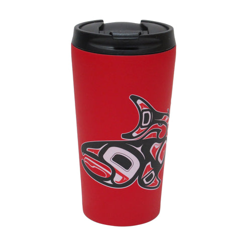 Travel Coffee Mug - Salmon by Jamie Sterritt-Travel Mug-Oscardo-[travelling mug]-[authentic native design canada]-[insulated coffee tumblers]-All The Good Things From BC