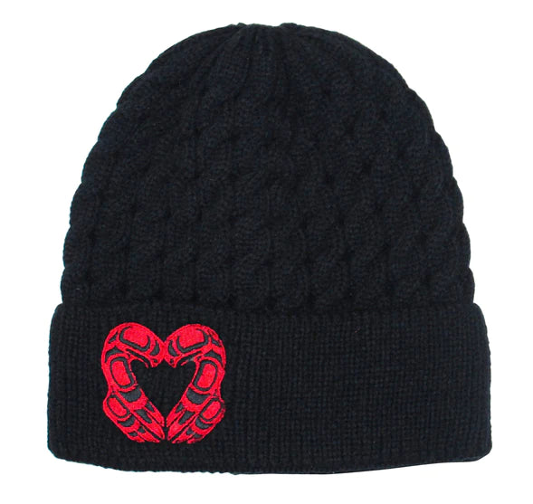 Tuque - Eagle Heart by Roy Henry Vickers - Winter Hat - Toque - Oscardo All The Good Things From BC - Ts'msyen - Valentine's Day - Black - Red - Warm - Heat Retention