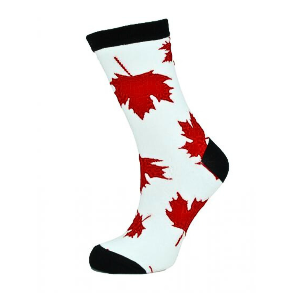 Unisex Adult Art Socks - Maple Leaf - Red & White