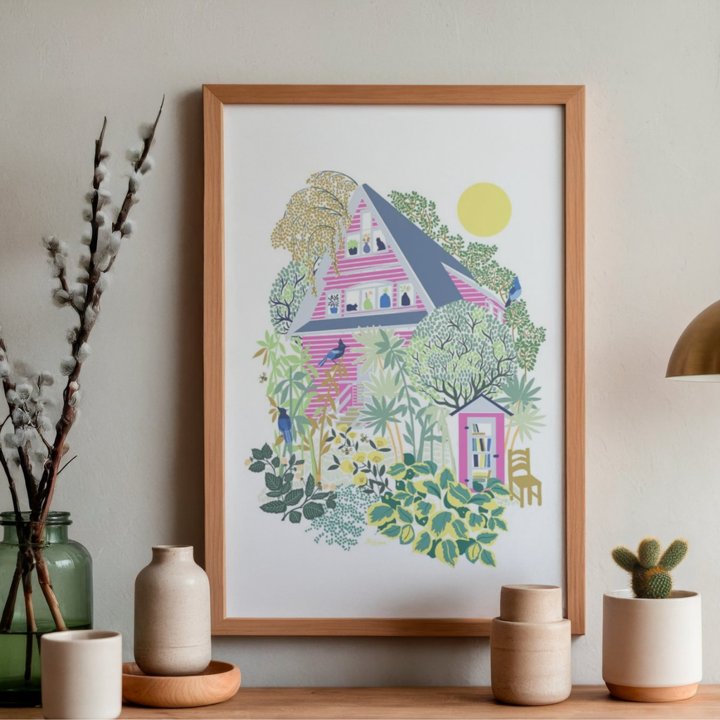 Vancouver Wall Art Print - Pink House by Anja Jane (Large Paper Art Print)-Paper Art Print-Anja Jane-[BC Wall Art Prints]-[BC artist prints]-[illustrated art print]-All The Good Things From BC