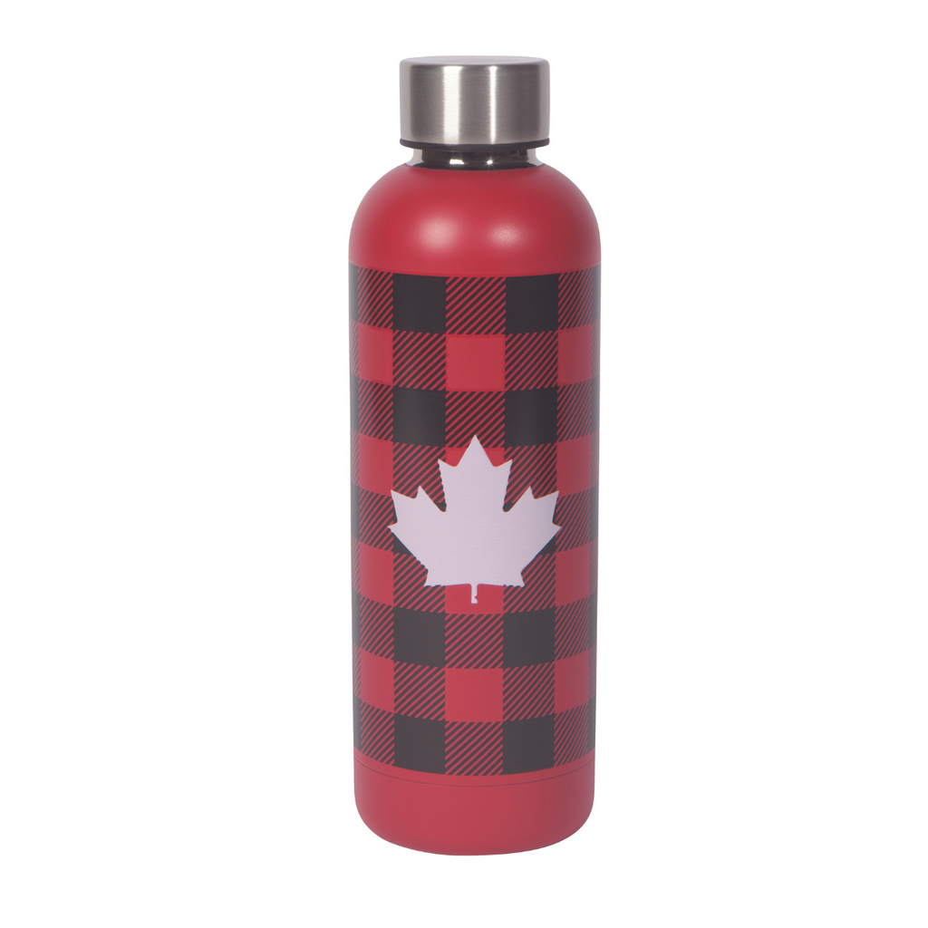 Water Bottle - Buffalo Plaid with Maple Leaf-Water Bottle-Danica Studio-[canadian water bottles]-[gift water bottles]-[designer water bottles]-All The Good Things From BC