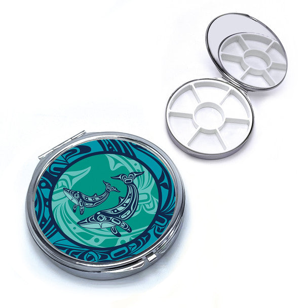 Weekly Pill Case With Mirror - Humpback Whale by Gordon White
