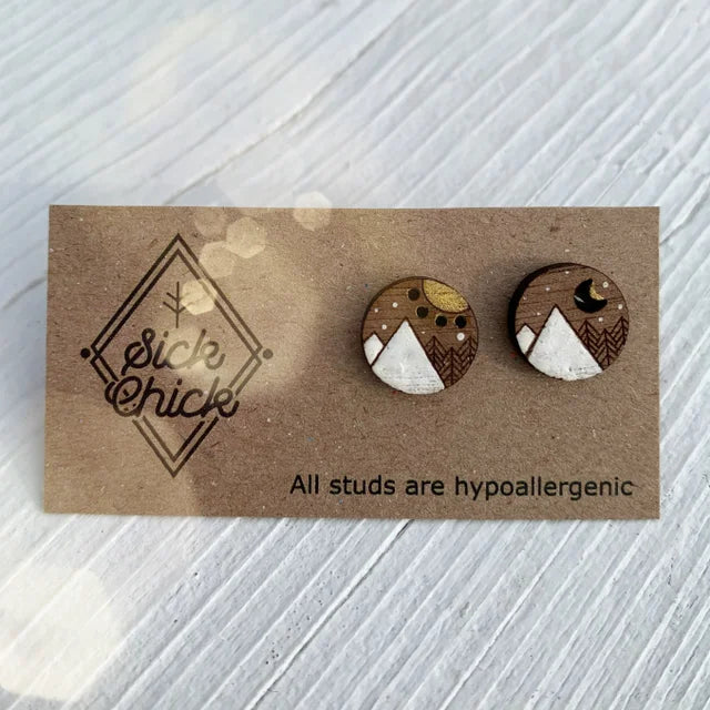 Wood Earrings - Studs - Mountain Goodness by Sick Chick