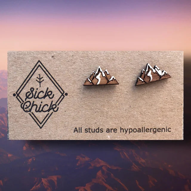 Wood Earrings - Studs - Mountains by Sick Chick