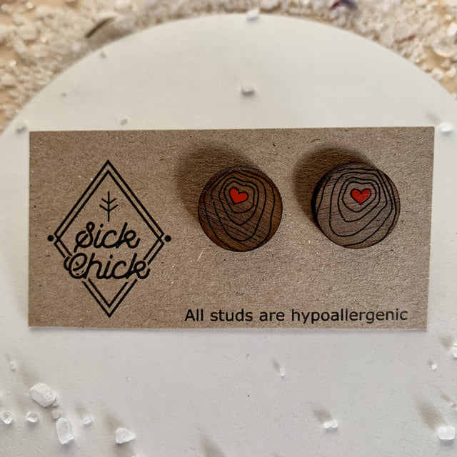 Wood Earrings - Studs - Nature Love by Sick Chick