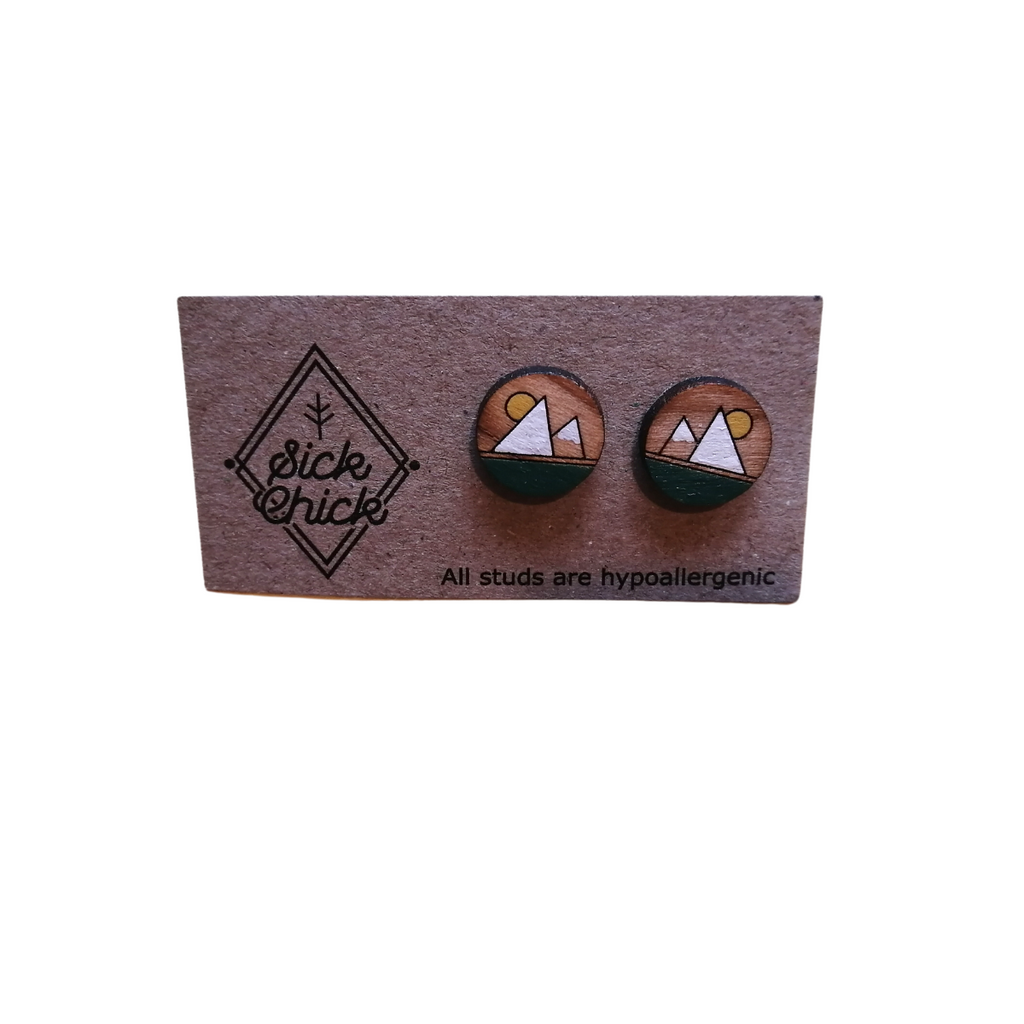 Wood Earrings Studs Sunrise Mountains1 by Sick Chick All The Good Things From BC