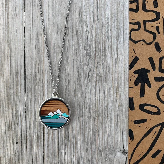 Wood Pendant & Necklace - Queen Peaks by Sick Chick (Green)