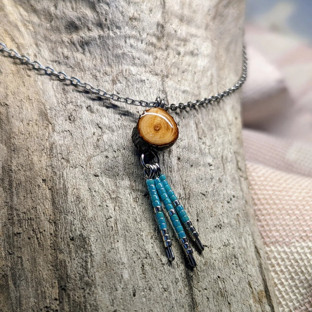 Wood Pendant & Necklace - Bead Fringe by Sziktsut Creations