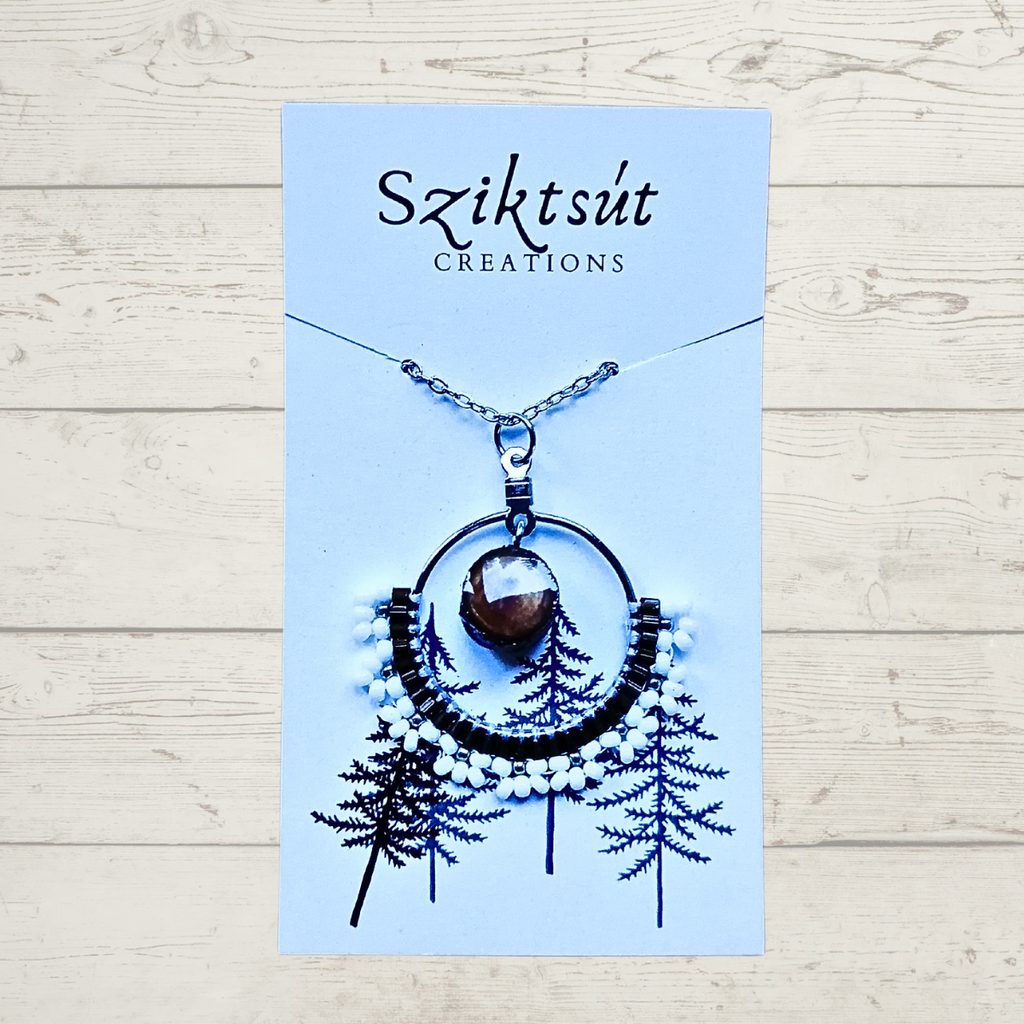 Wood Pendant & Necklace - Beaded Hoop by Sziktsut Creations