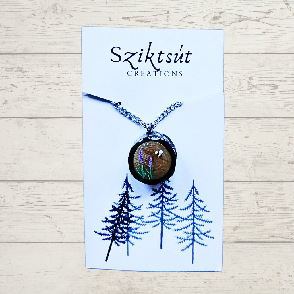 Wood Pendant & Necklace - Painted Bee by Sziktsut Creations