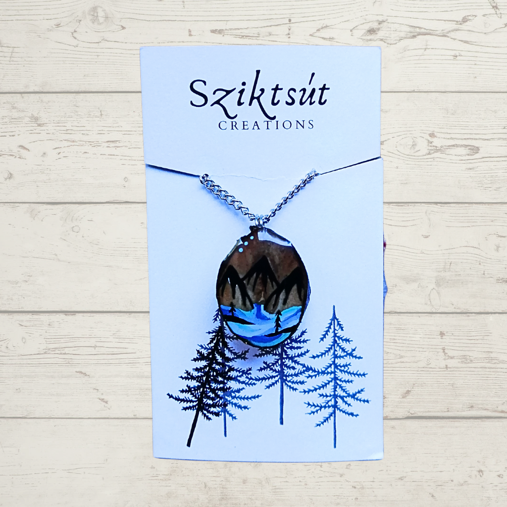 Wood Pendant & Necklace - Painted Mountain by Sziktsut Creations