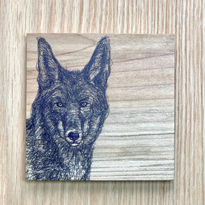 Wood Coaster - Coyote by Michaela Ivancova Art