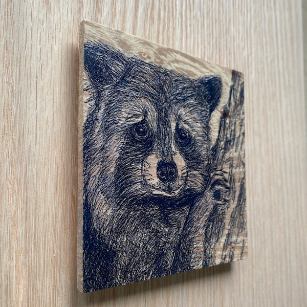 Wood Coaster - Sad Racoon by Michaela Ivancova Art
