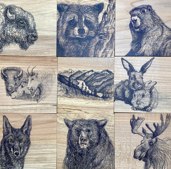 Wood Coaster - Bunnies by Michaela Ivancova Art