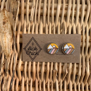 Wood Earrings - Clip Ons - Rainbow Mountains by Sick Chick (Mustard)
