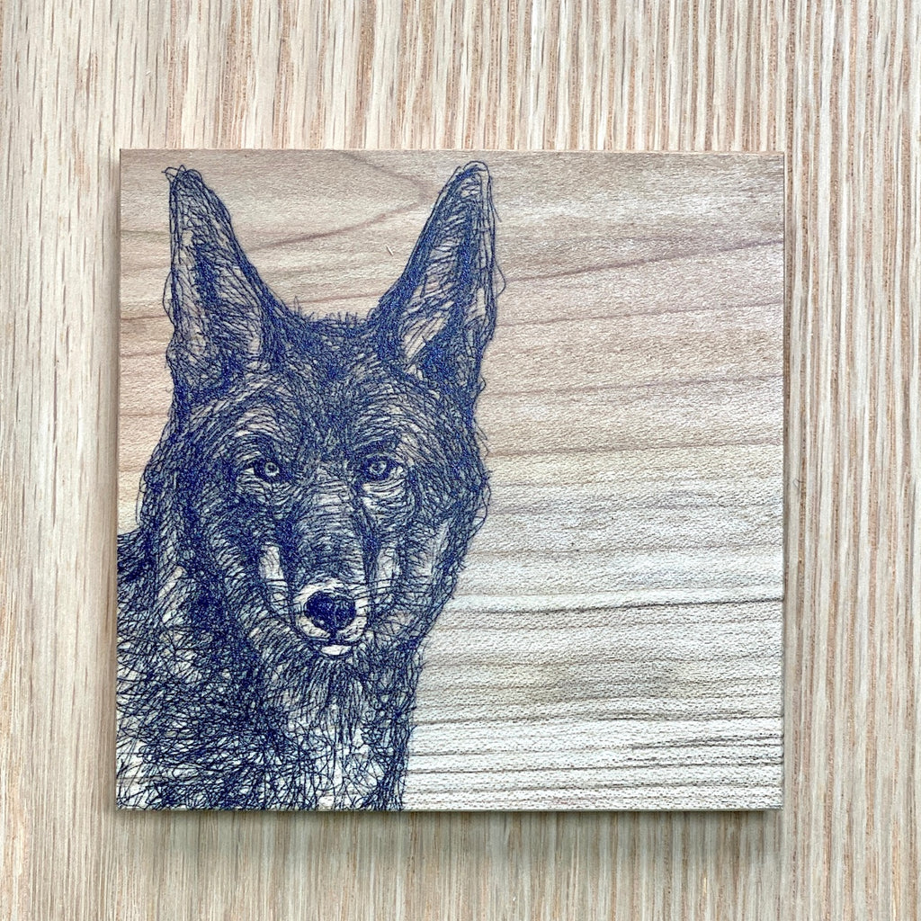 Wooden Coaster - Coyote by Michaela Ivancova-Coaster-MachiMela Art-[female whistler artist]-[wood coaster made in british columbia]-[unique bc gift souvenir canada]-All The Good Things From BC