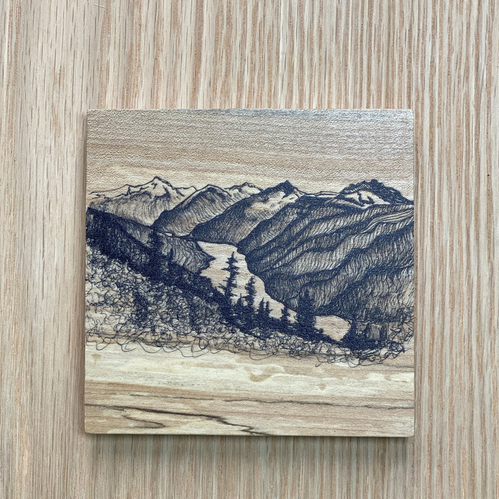 Wooden Coaster - Cheakamus Lake by Michaela Ivancova-Coaster-MachiMela Art-[female whistler artist]-[wood coaster made in british columbia]-[unique bc gift souvenir canada]-All The Good Things From BC