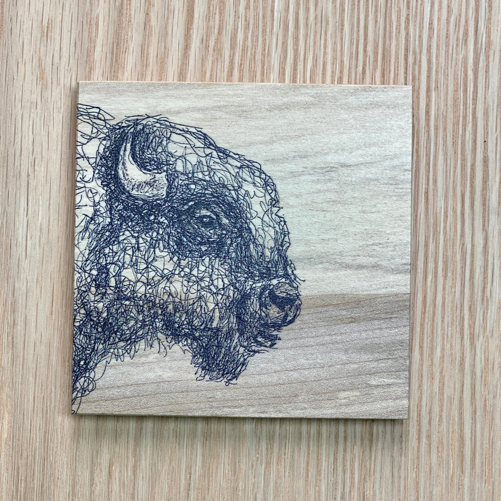 Wooden Coaster - Majestic Bison by Michaela Ivancova-Coaster-MachiMela Art-[female whistler artist]-[wood coaster made in british columbia]-[unique bc gift souvenir canada]-All The Good Things From BC