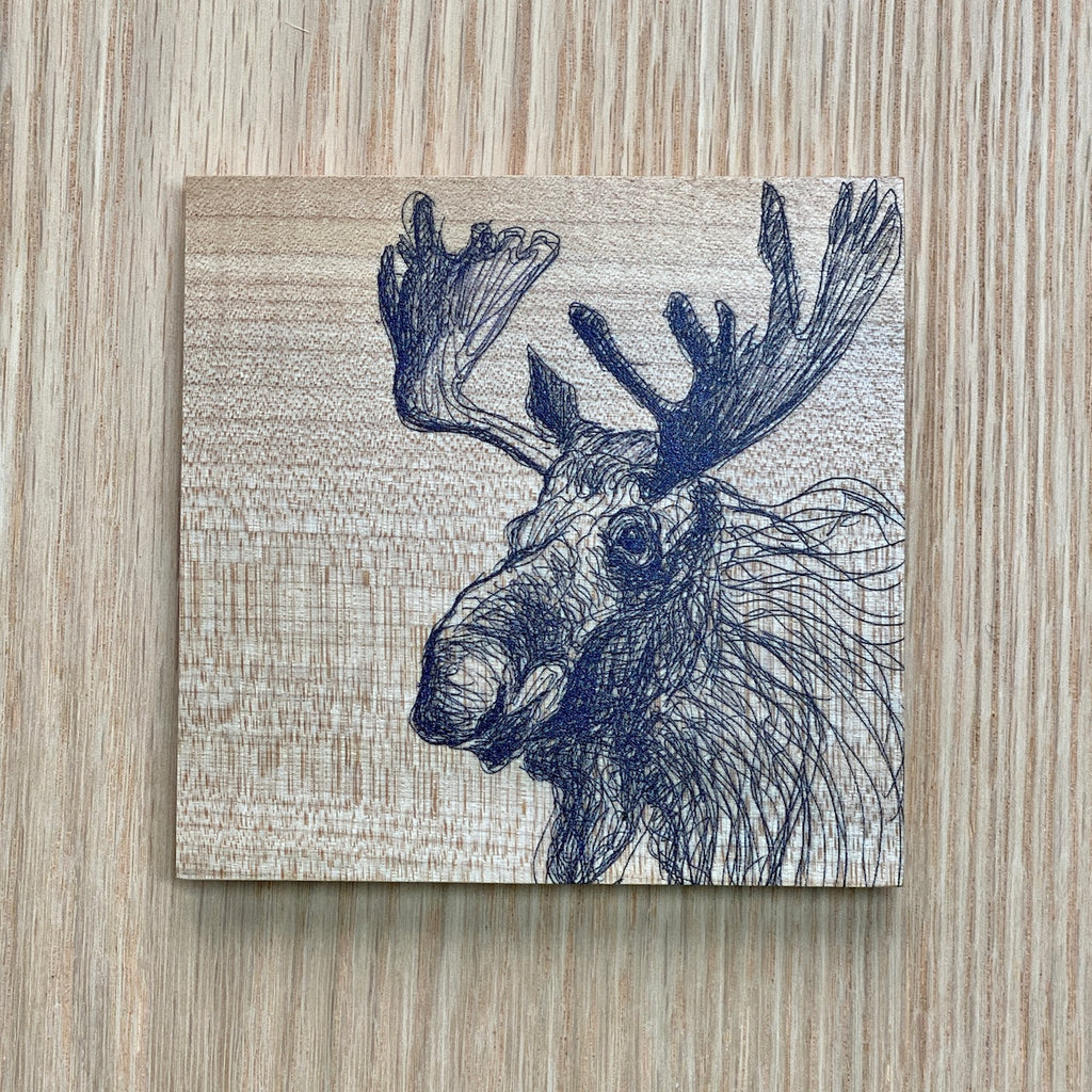 Wooden Coaster - Mystic Moose by Michaela Ivancova-Coaster-MachiMela Art-[female whistler artist]-[wood coaster made in british columbia]-[unique bc gift souvenir canada]-All The Good Things From BC