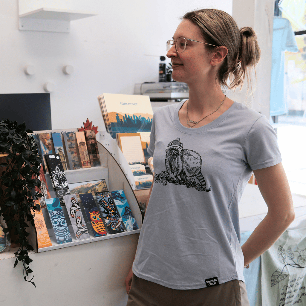 BC T-Shirt - Raccoon by Kindred Coast (Women's, Steel)