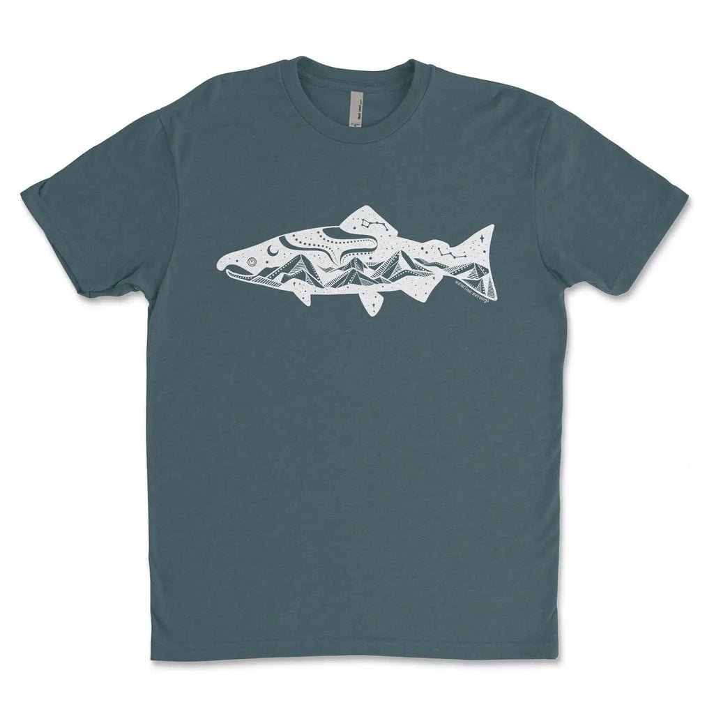 BC T-Shirt - Wild Salmon by Mountain Mornings (Men’s/Unisex, Ocean Blue)
