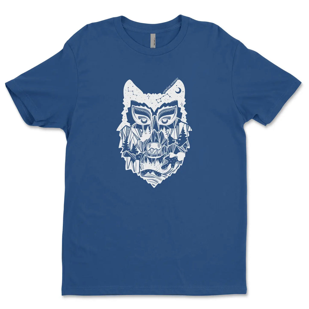 BC T-Shirt - Wolf by Mountain Mornings (Men’s/Unisex, Blue)