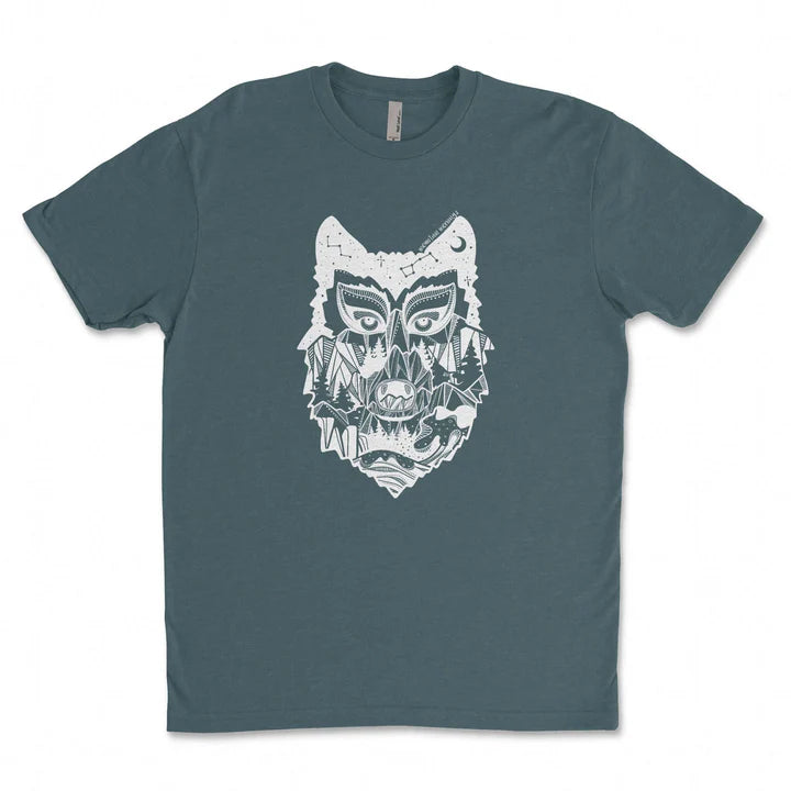 BC T-Shirt - Wolf by Mountain Mornings (Men’s/Unisex, Ocean Blue)
