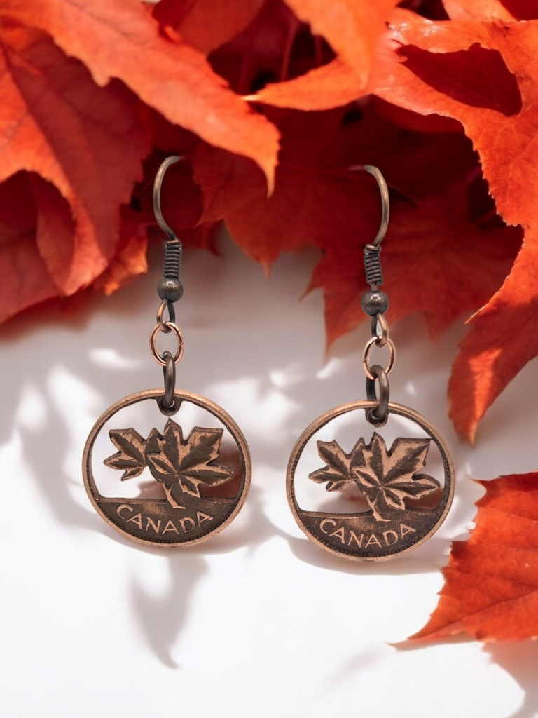 Coin Earrings or Necklace. Hand Cut Canadian Pennies: Earrings