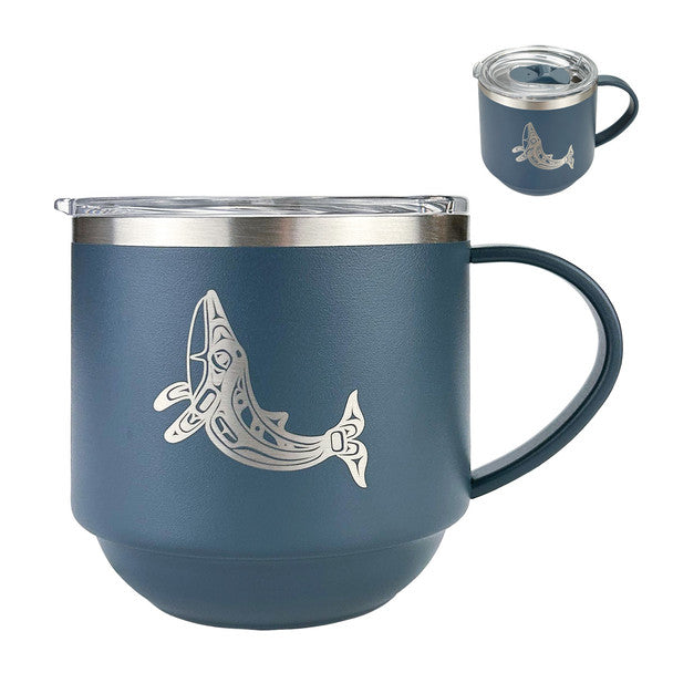 Stackable Travel Coffee Mug with Handle 11 oz - Humpback Whale by Gordon White front and upper view
